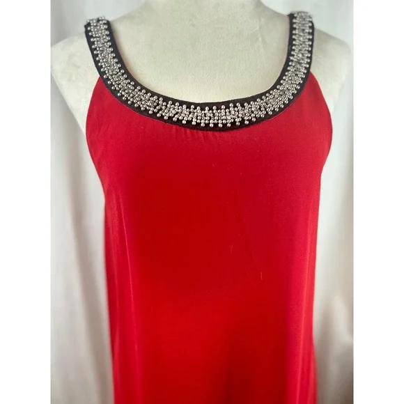 Ya Los Angeles Red Embellished Neckline Sleeveless Sheath Dress Women's Size L